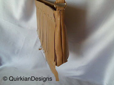 Camel Brown Fake Leather Tassels Bag, Day HandBag, Shopping Handbag, Faux Leather Bag, Office Wear
